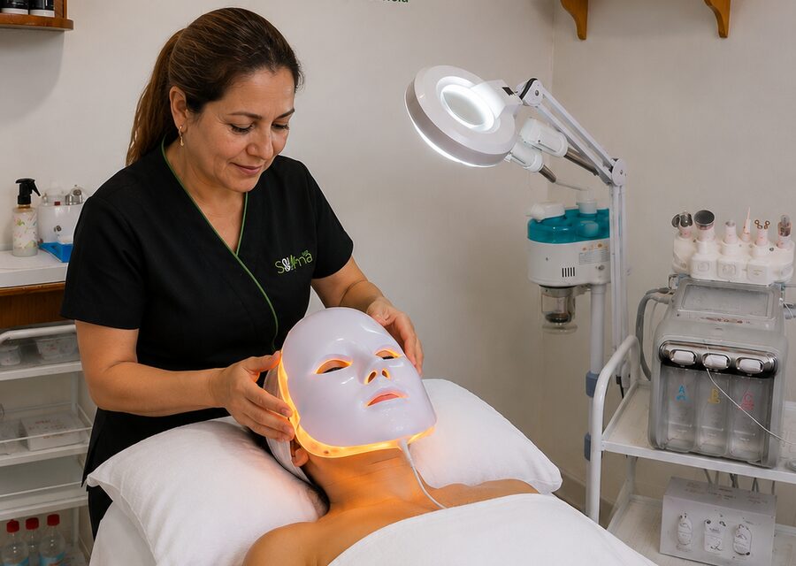 Terapeuta de SANA Spa realizando un tratamiento facial